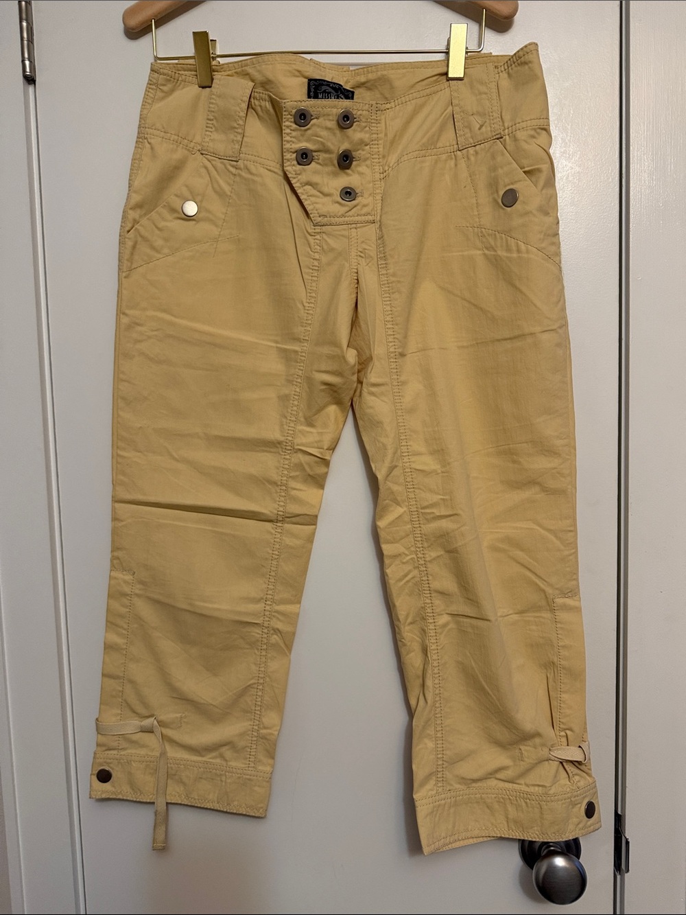 Miss Me Light Tan Cargo Capris with Button and Tab Details size L